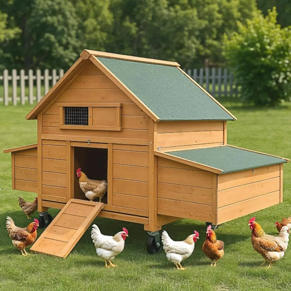 Chicken Coop on Wheels, Large Mobile Wooden Hen House or 4-6 Chickens, Outdoor Poultry Cage with Nesting Box, Chicken House or O