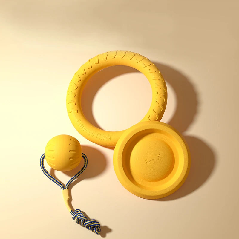 EVA Durable Dog Toys 4 Pack  Flying Disc + Ball + Tug Rope for Puppy&Adult Dogs  Chew-Proof Teeth Cleaning Set（2024 Best Seller）