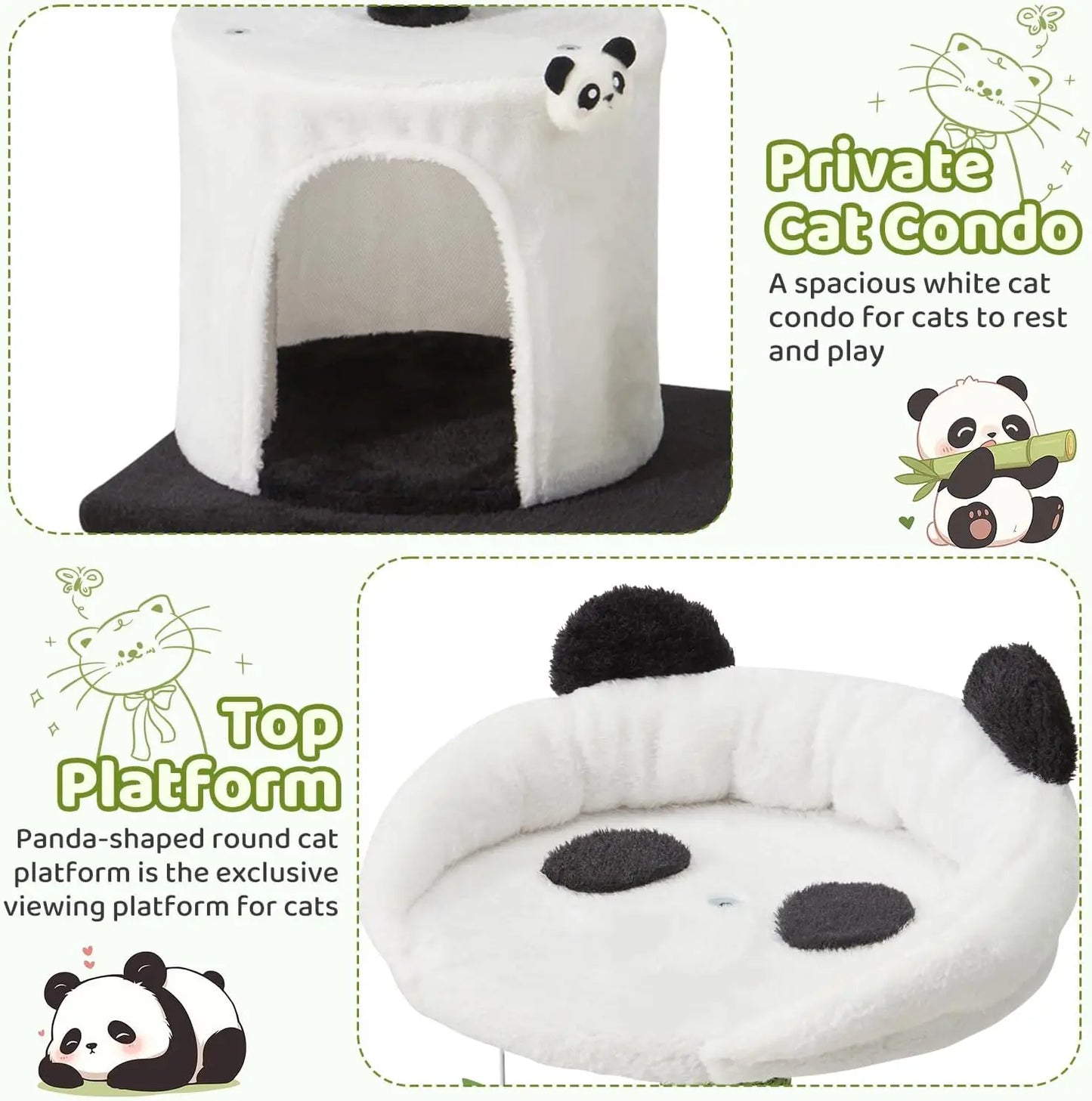 Panda Cat Tree, 30.7' Indoor Cat Tower with Self Groomer, Two-Layer Modern Cat Scratching Post Interactive Toy with Dangling