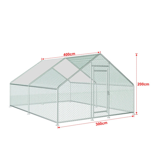 Teousev 10/13/20ft Large Metal Chicken Coop Walk-In Run with Peaked Roof, Outdoor Poultry Cage Hen House for Farm Backyard