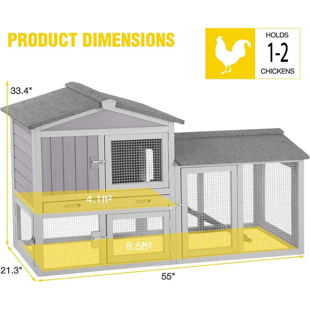 Chicken Coop or 2 Chickens, Wooden Duck House Outdoor Hen House Poultry Quail Cage-Expandable Design