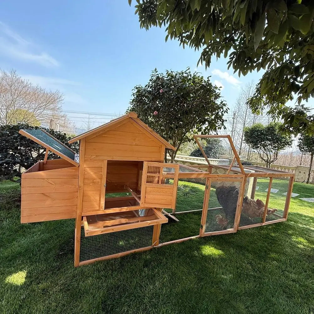 120" Outdoor Wooden Chicken Coop or 4-6 Chickens Hen House Poultry Cage with Run and Nesting Box Indoor and Outdoor Use (D)