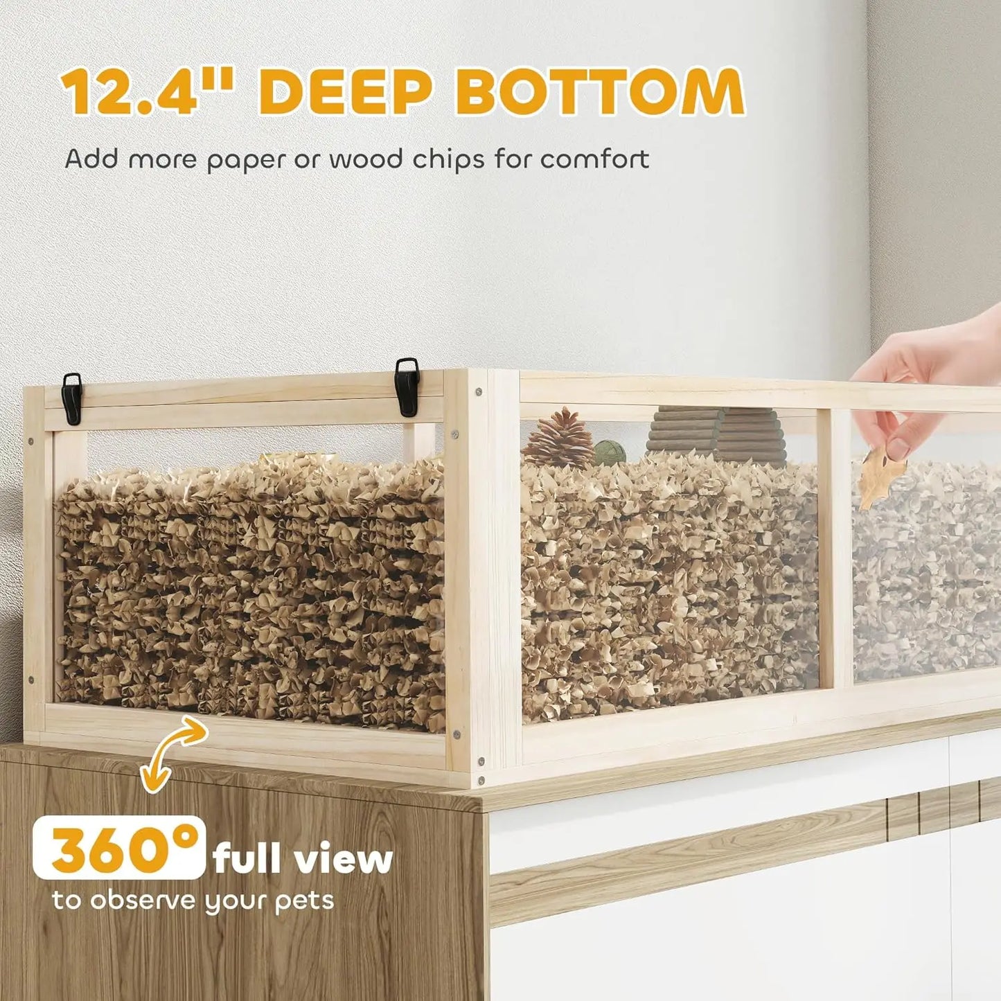 Wooden Hamster Cage, 3 Tier Small Animal Cage with Detachable 12.4" Deep Bottom, Hut, Seesaw, Exercise Wheel,, Customized