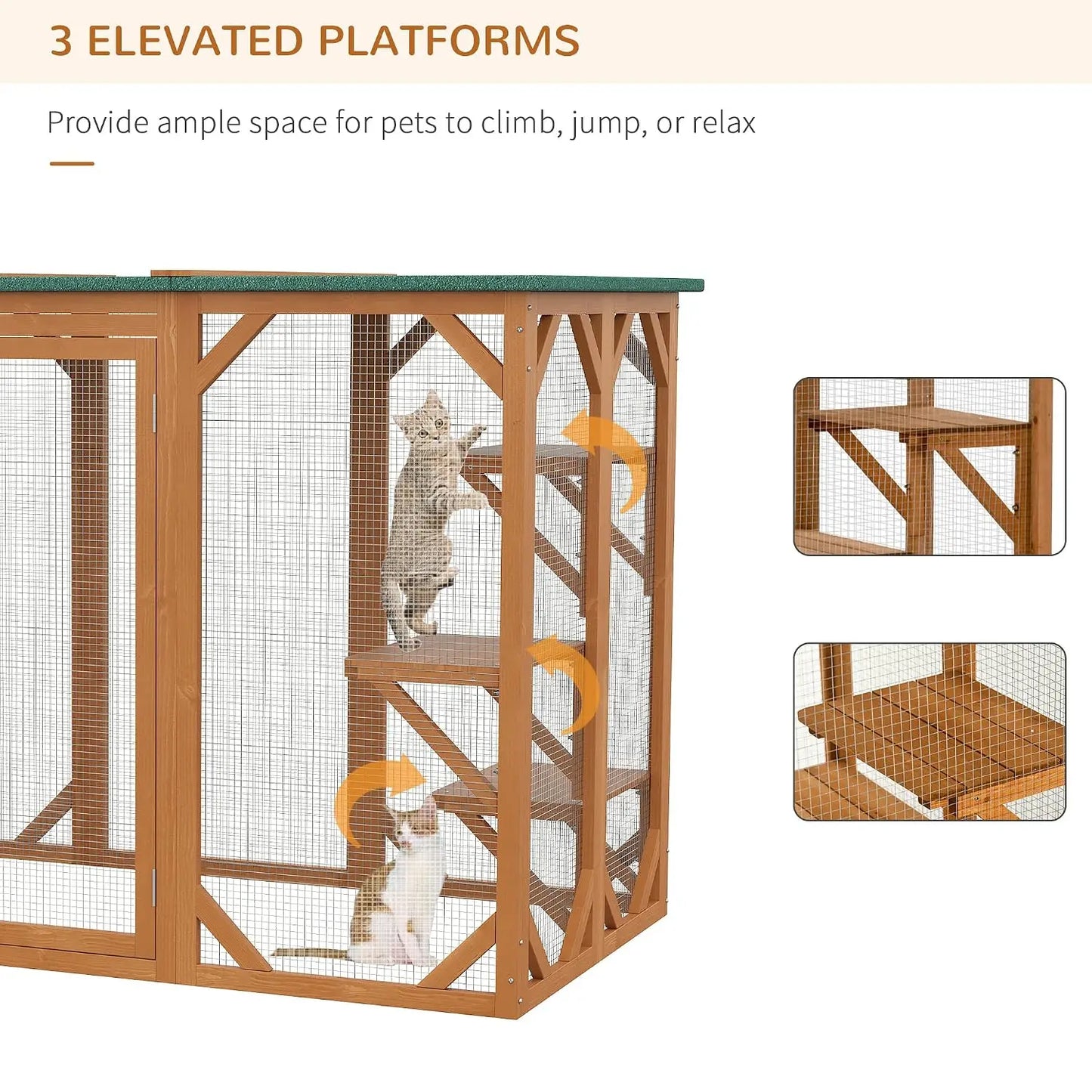 Outdoor Cat House, Catio Wooden Feral Cat Shelter, Cat Cage with Platforms, Large Enter Door, Weather Protection, Custom