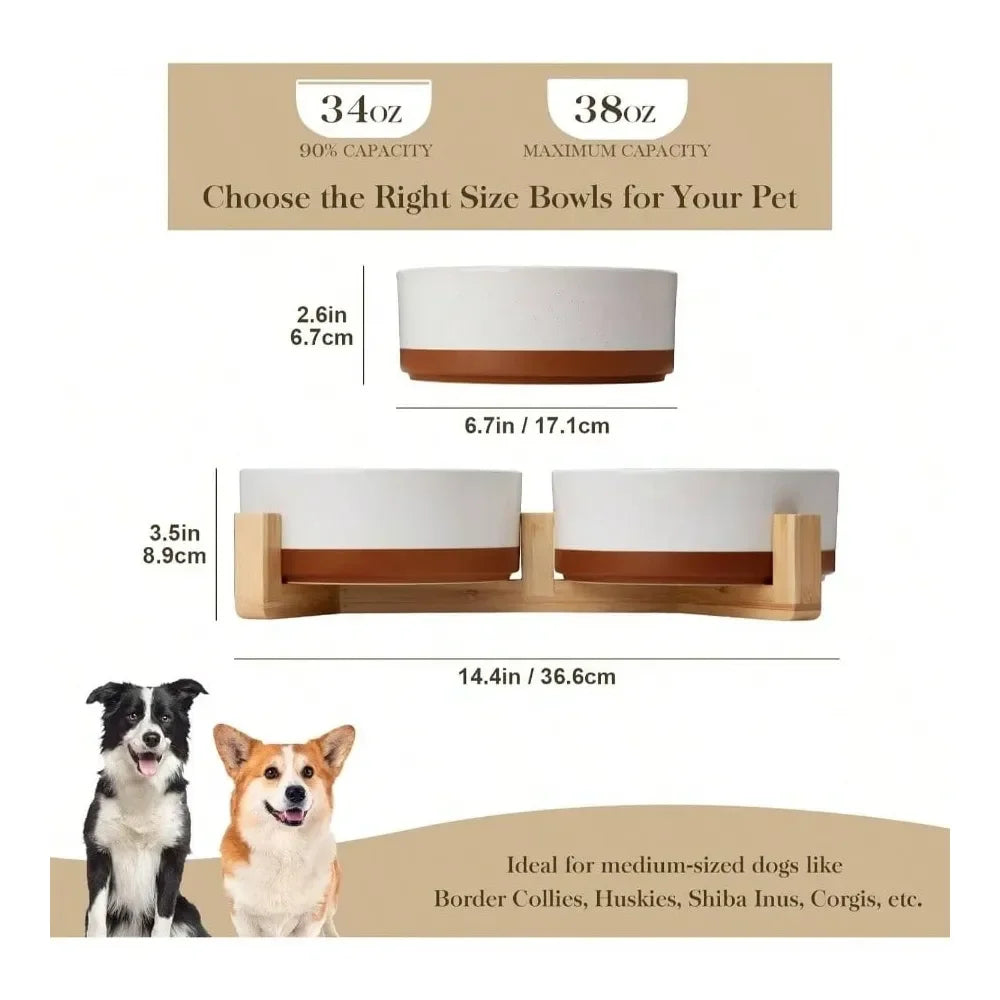 Dog Supplies Dogs Accessories Dog Bowls, Dog Food Dish With Wood Stand Non Slip, 14oz, Pet Basic Bowls Your Puppy, Small Dogs Or