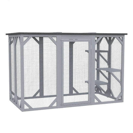 Outdoor Cat House, Catio Wooden Feral Cat Shelter, Cat Cage with Platforms, Large Enter Door, Weather Protection, Custom