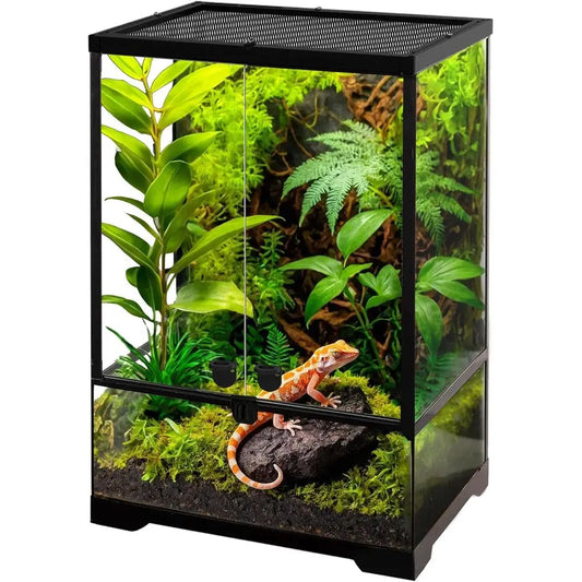 12x12x18 Glass Terrarium Tank, 10 Gallon, Heat-Resistant Frame, Dual Swing Doors for Reptile Habitat