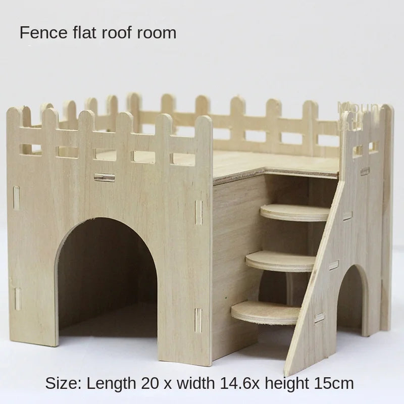 Hamster Toys Wooden Furniture Hamster Cages Wooden Running Wheels Villas Swings Wooden Nests Bite Resistant Small Houses