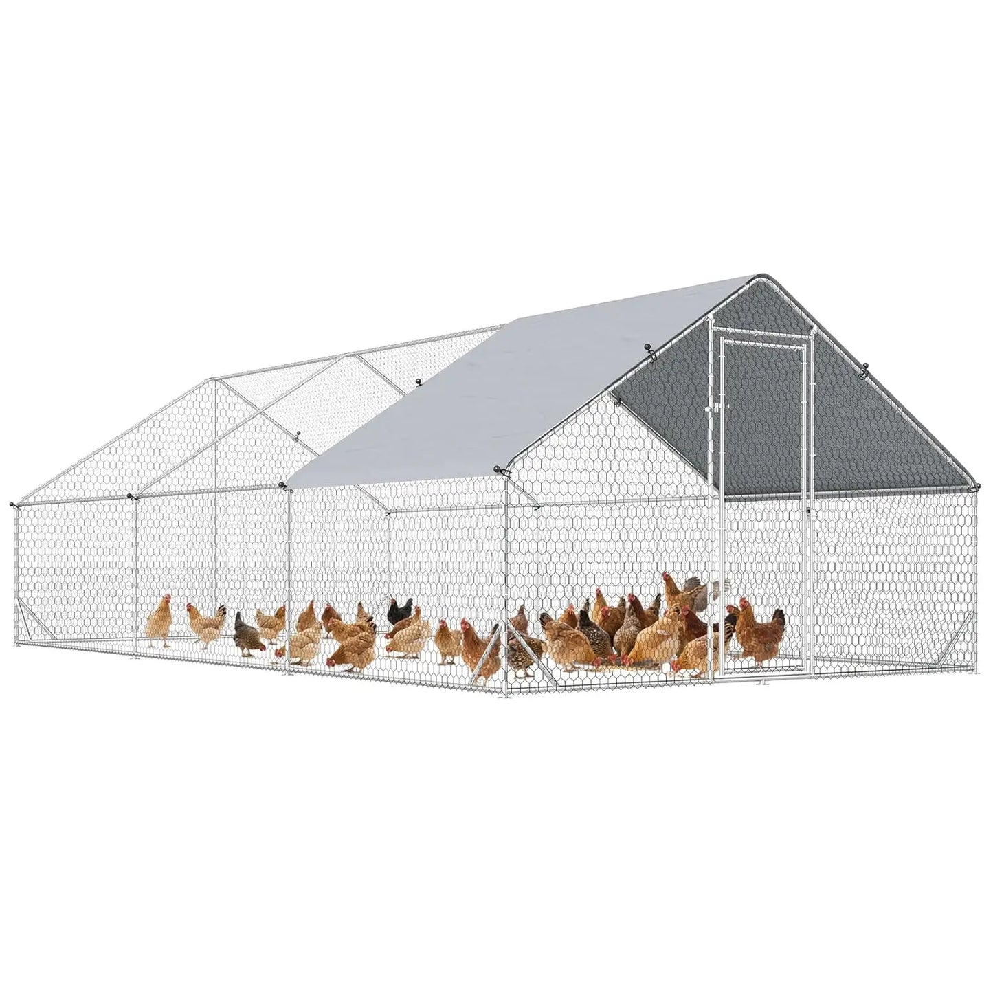 Chicken Coop Metal Chicken Run with Waterproof and Anti-UV Cover, Spire Shaped Walk in Fence Cage Hen House