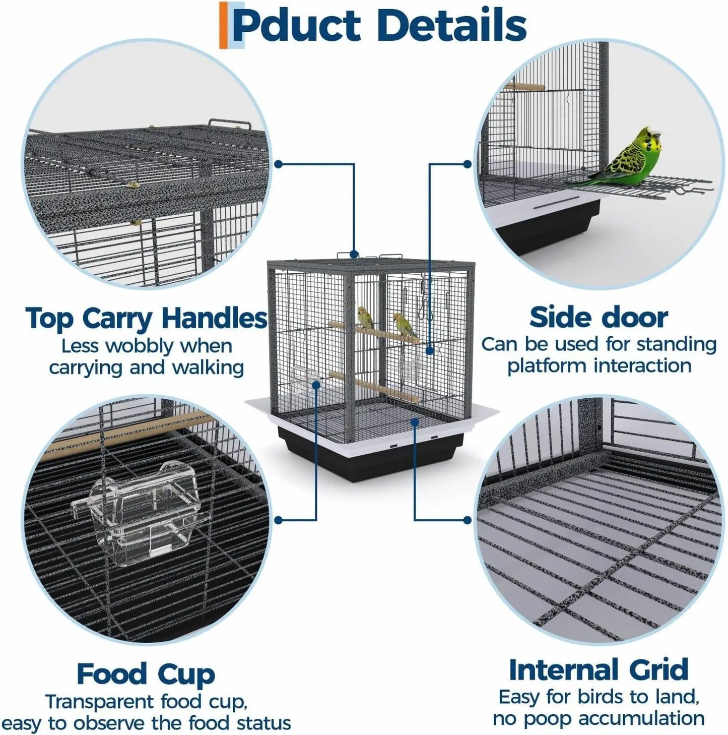 Small Bird Cage for Parakeets Birds Carrier with Removable Tray Portable Travel Habitat for Cockatiels Lovebirds Budgie