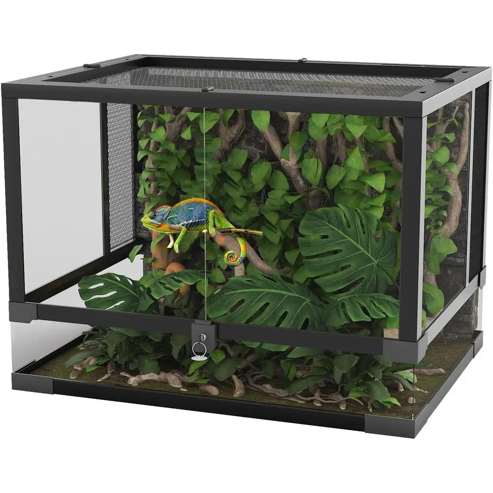 Glass Reptile Terrarium 24 x 18 x 18 Inch - Anti Ese Design, tile Desert or Rainorest Setup, Tempered Glass Tank, Top Sn Ventila