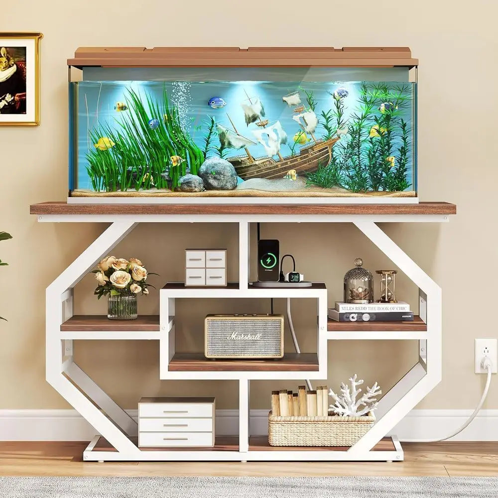 Heavy Duty 55-75 Gallon ish Tank Stand with Power Outlet, Marble Aquarium Stand or ish, Turtle, Reptile Terrarium, Shelves or is