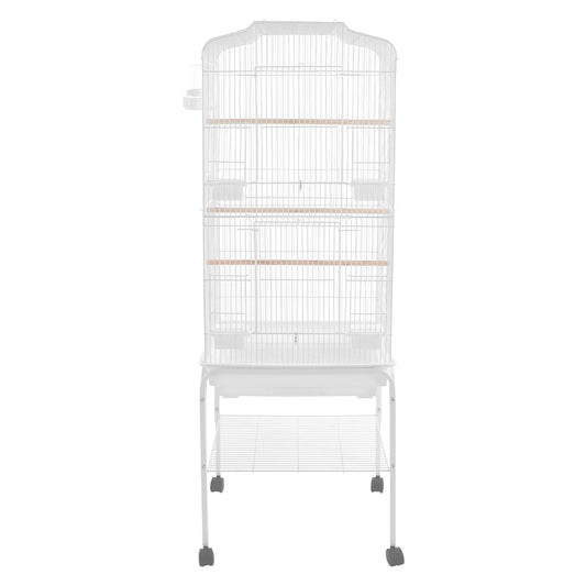 Large White Bird Cage with Wheels - 4 Casters (2 Brakes) Rectangular Parrot Breeding Cage Freestanding Iron Electrostatic Sprayi