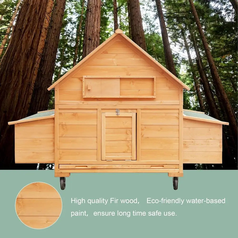 Chicken Coop on Wheels, Large Mobile Wooden Hen House or 4-6 Chickens, Outdoor Poultry Cage with Nesting Box, Chicken House or O