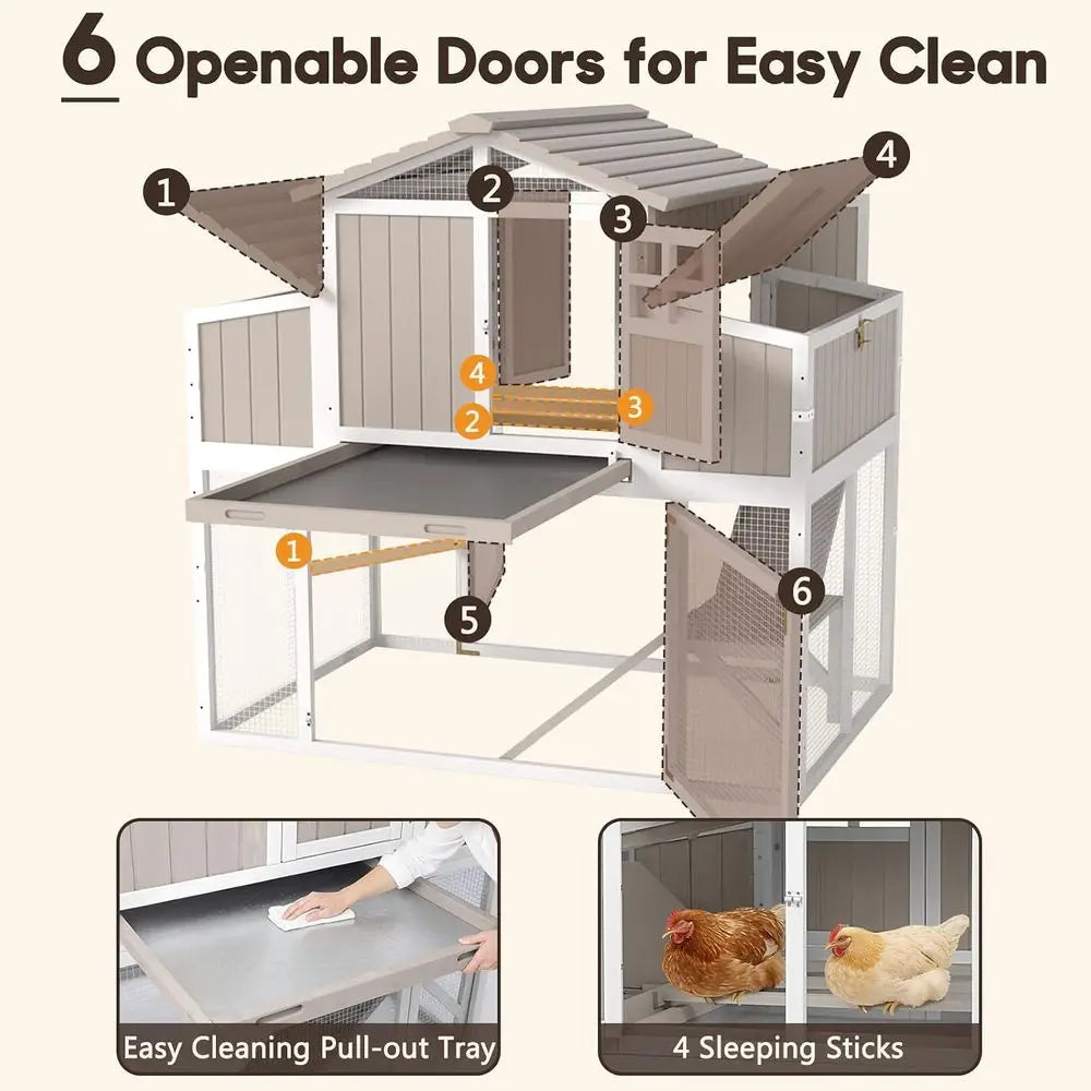 Extra Large Wooden Chicken Coop with Dual Runs or 6–10 Chickens, 2-Tier Elevated Hen House with Nesting Boxes, Expandable Conted
