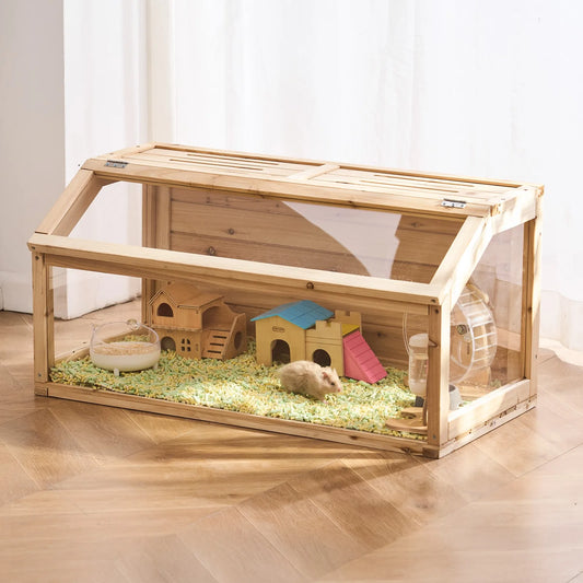 Wooden Hamster Cage Habitat 32"/40"/48" Clear Openable Top Small Animals House