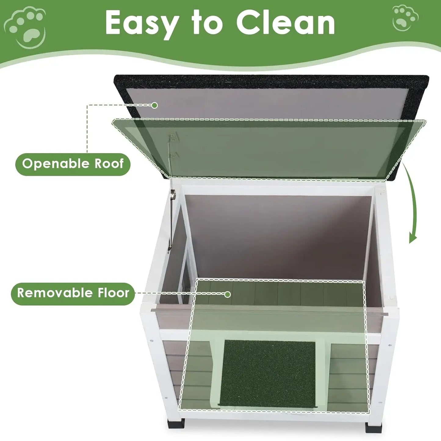 Insulated Cat House Weatherproof Outdoor/Indoor Shelter with Openable Asphalt Roof for Feral Cats & Small Pets, Customized