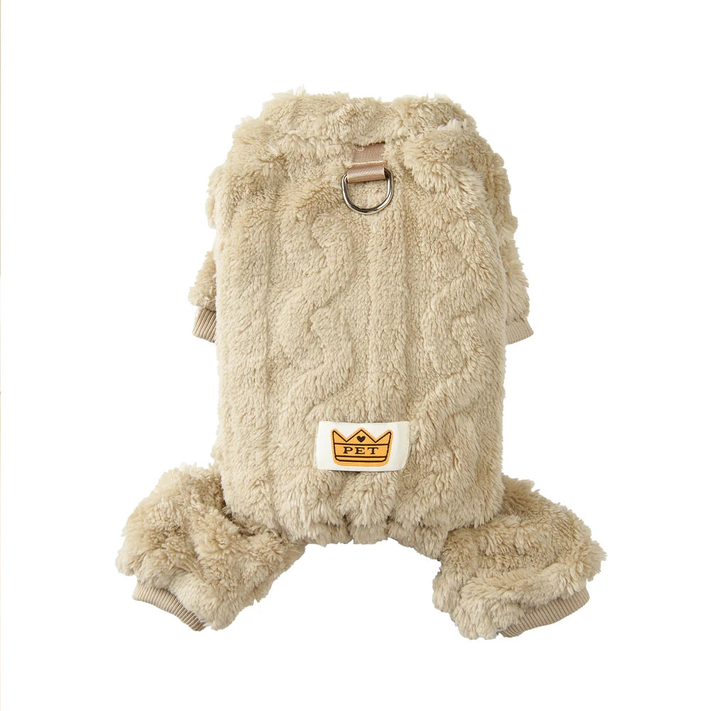 Warm Pet Clothes Winter Soft Solid Puppy Jumpsuits For Small Medium Dogs Cats With D-ring Pullover Overall Chihuahua Costume