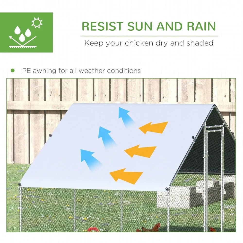 Chicken Coop Metal Chicken Run with Waterproof and Anti-UV Cover, Spire Shaped Walk in Fence Cage Hen House