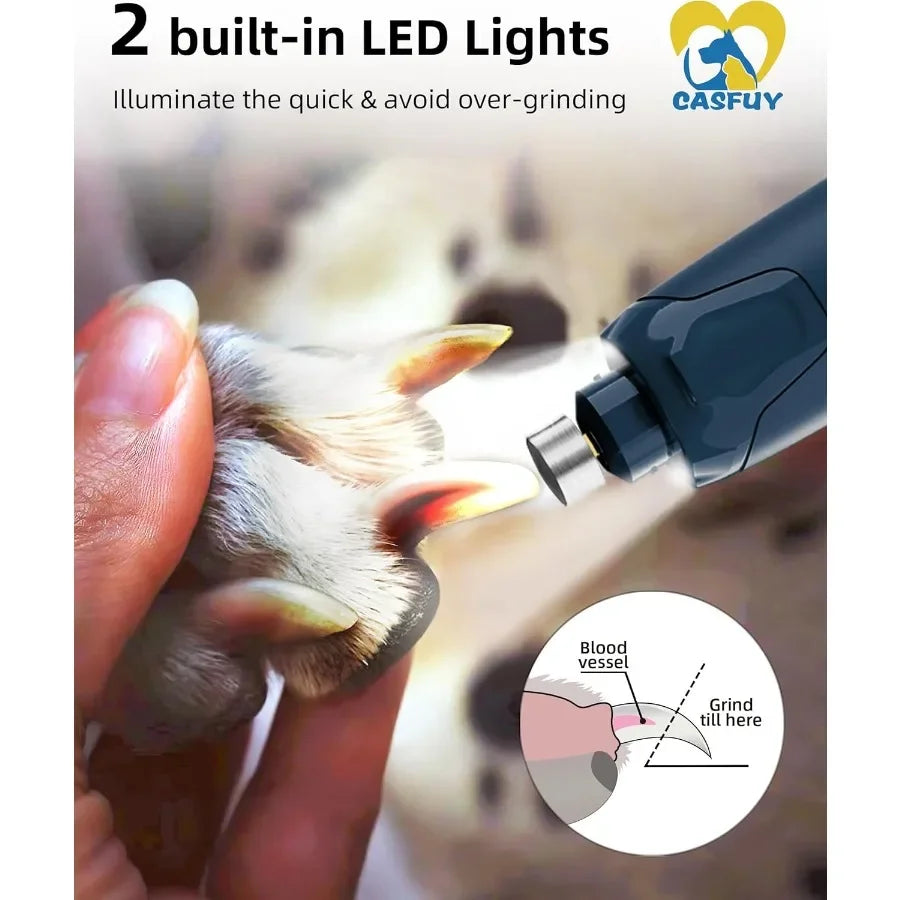 Quiet 45db 6Speed Rechargeable Electric Dog Nail Grinder with 2 LED Lights for Large Medium Small Puppy Dogs and Cats Professio