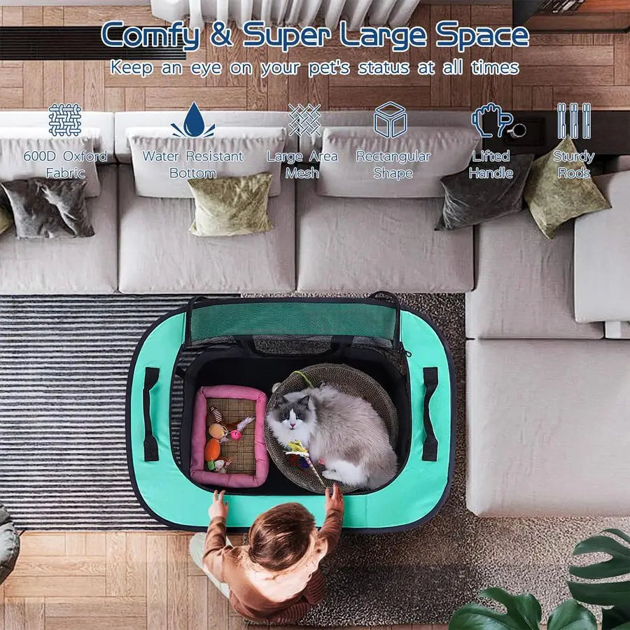 Dog Playpen,Pet Playpen,Foldable Dog Cat Playpens,Portable Exercise Kennel Tent Crate,WaterResistant Breathable Shade Cover, In