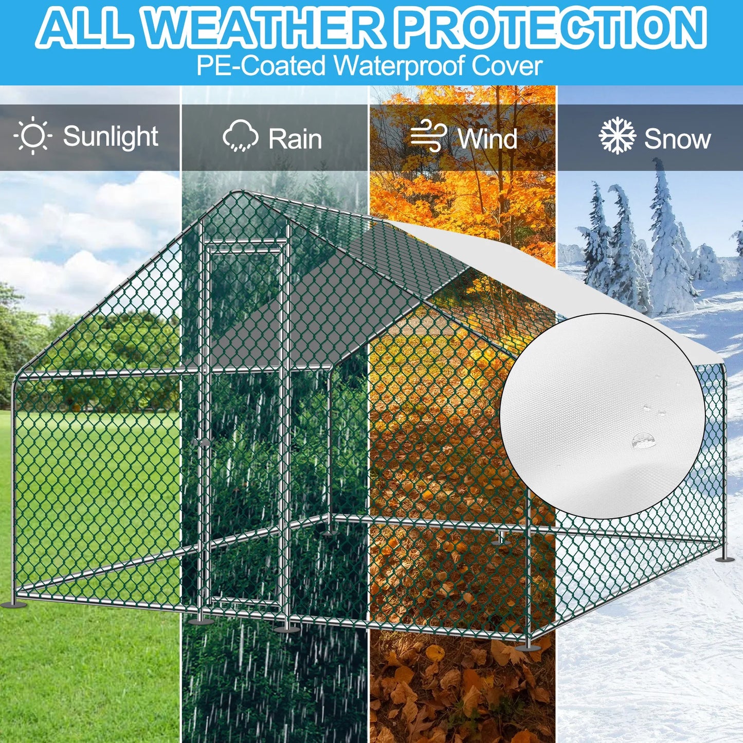 Teousev 10x 10 Ft Metal Chicken Coop Chicken Run Backyard Hen House Poultry Habitat Cage