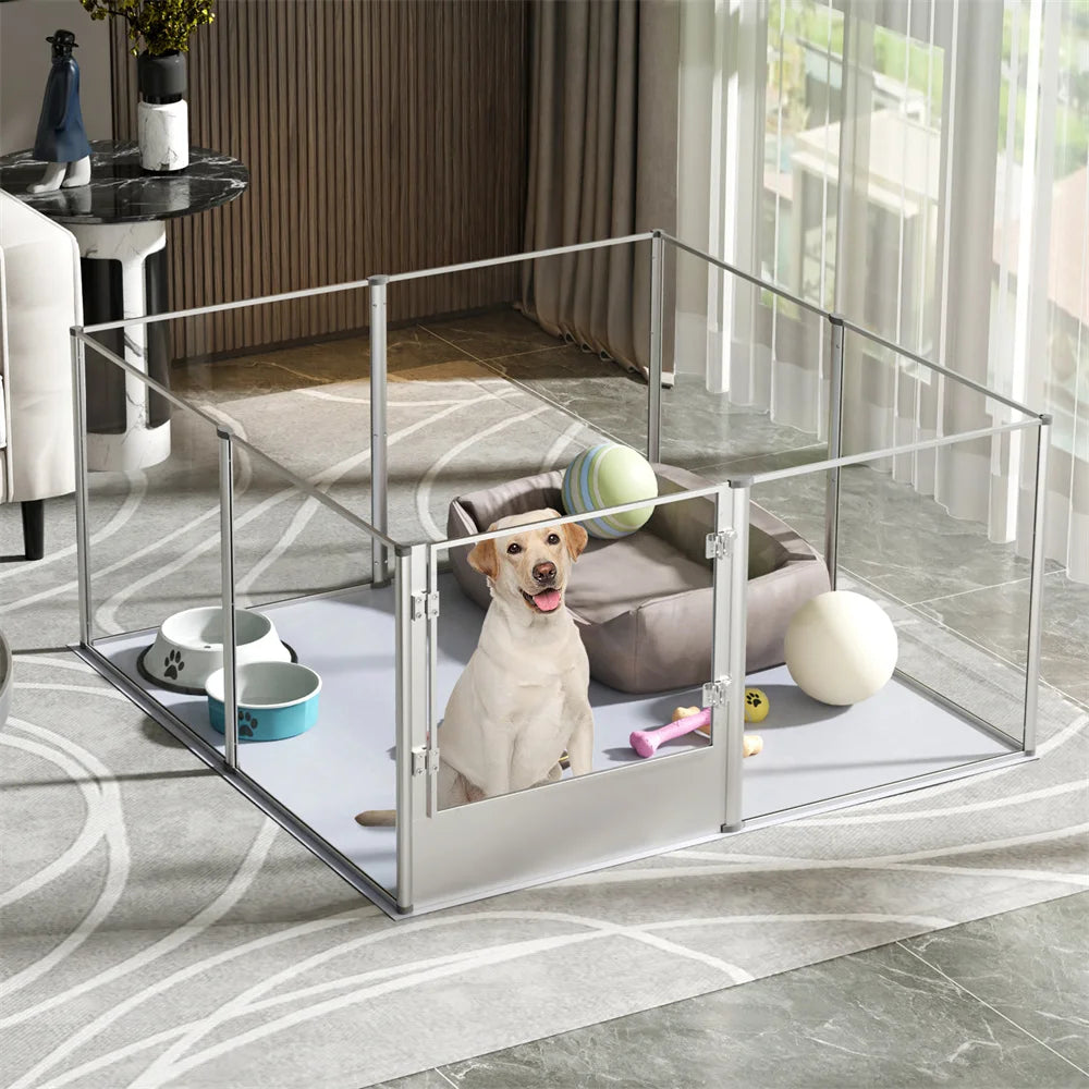 XXL Acrylic Dog Playpen Clear Exercise Enclosure Pet Animal Bunny Ferret Dog Cage Pet Whelping Box with Waterproof Fertility Pad