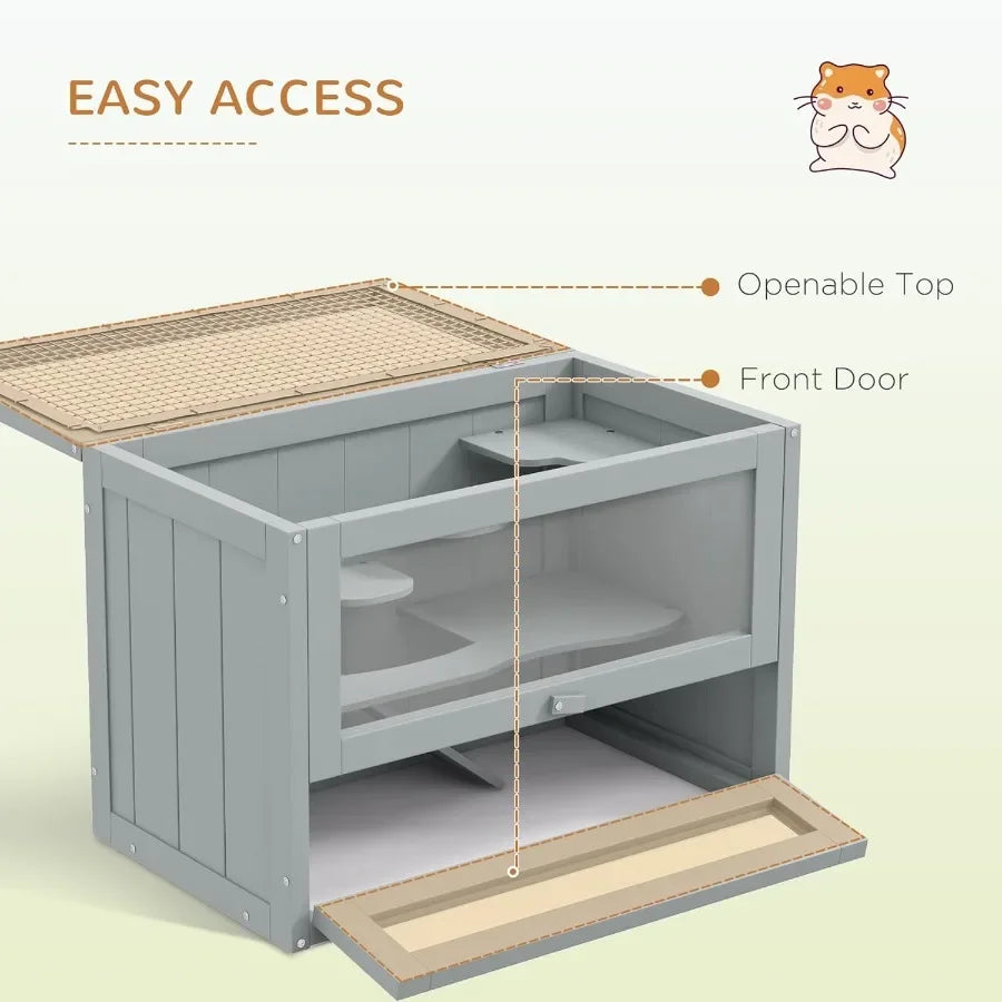 2Level Hamster Cage Mice and Rat House Small Animal Habitat for Guinea Pigs Chinchillas with Openable Top Front Door Shelf and