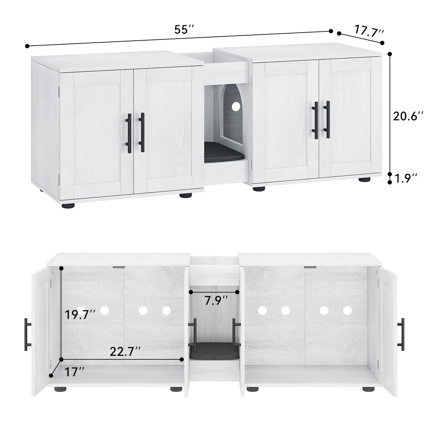 Litter Box Enclosure with Double Room, Cat Hidden Litter Box Enclosure Furniture for 2 Cats, Wooden Enclosed Cat Litter Box Furn