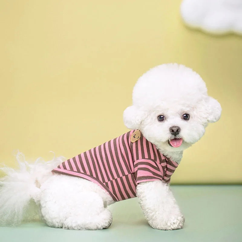 Summer Pet Clothes Bear Print Stripe T-Shirt French Bulldog Bichon Vests Luxury Dog Clothing Cat Thin shirts Dog Costume
