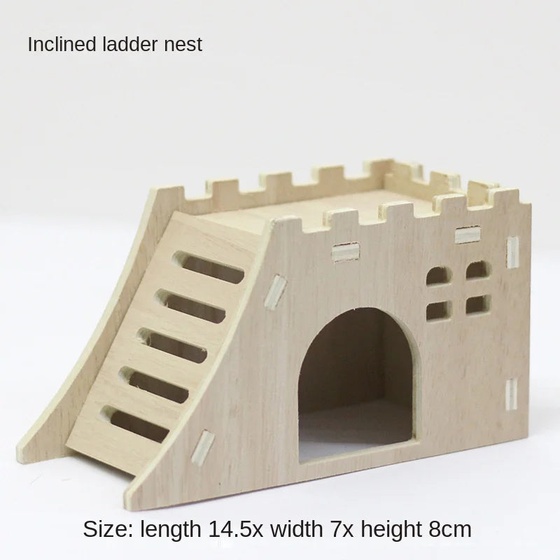 Hamster Toys Wooden Furniture Hamster Cages Wooden Running Wheels Villas Swings Wooden Nests Bite Resistant Small Houses