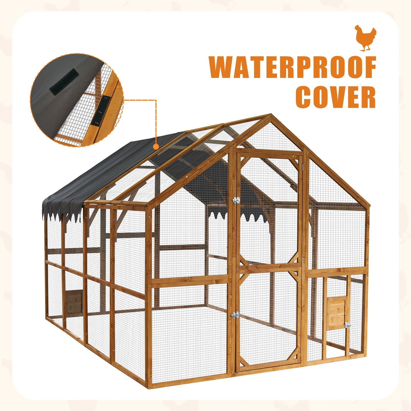 110'' Large Outdoor Chicken Coop And Kitten Playpen with Waterproof Cover Platforms 2 Easy-Access Doors for Pets