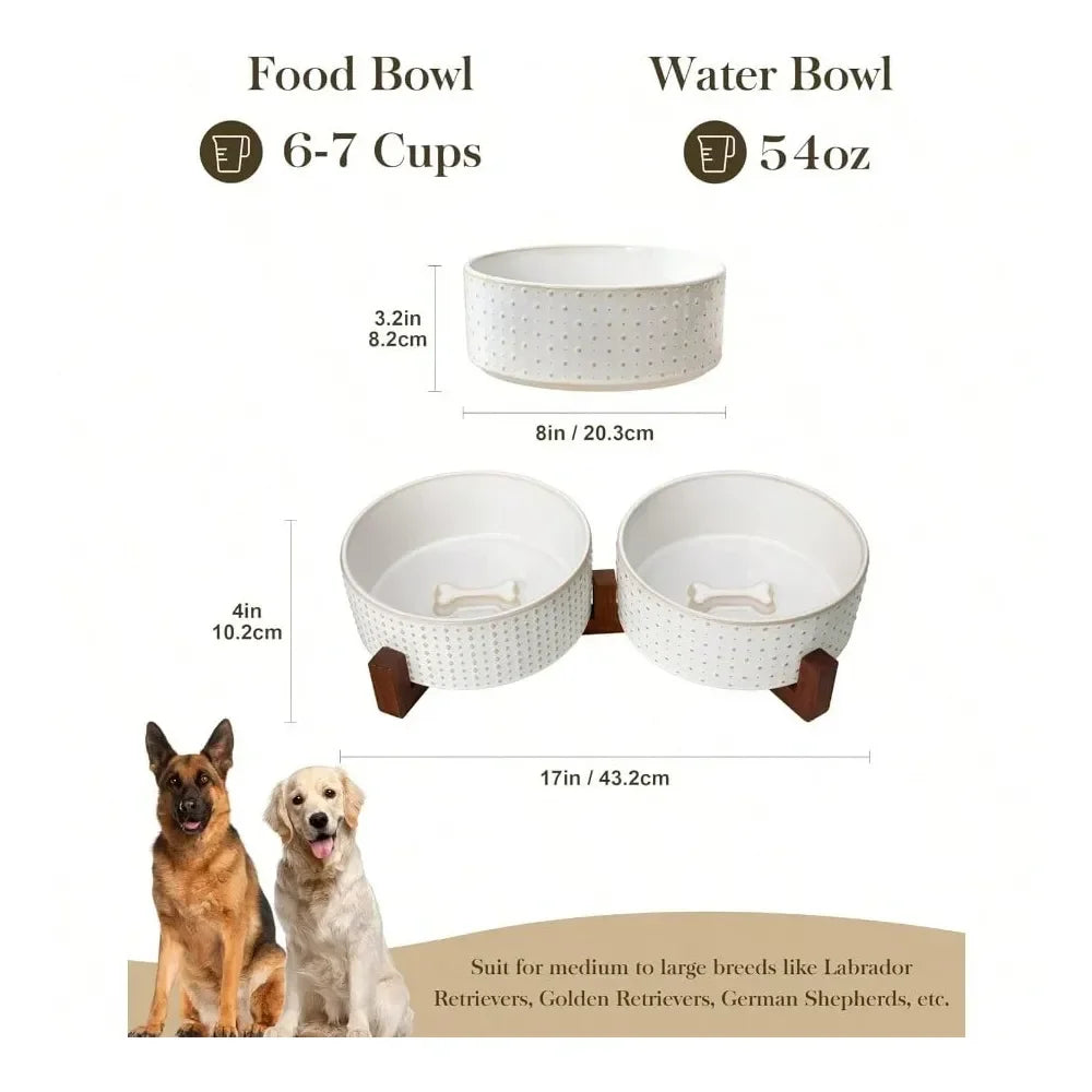 Dog Supplies Dogs Accessories Bowl Set With Walnut Wood Stand 6 Cups Ceramic Pet Bowls For Puppy Dogs Dual Food And Water Bowls