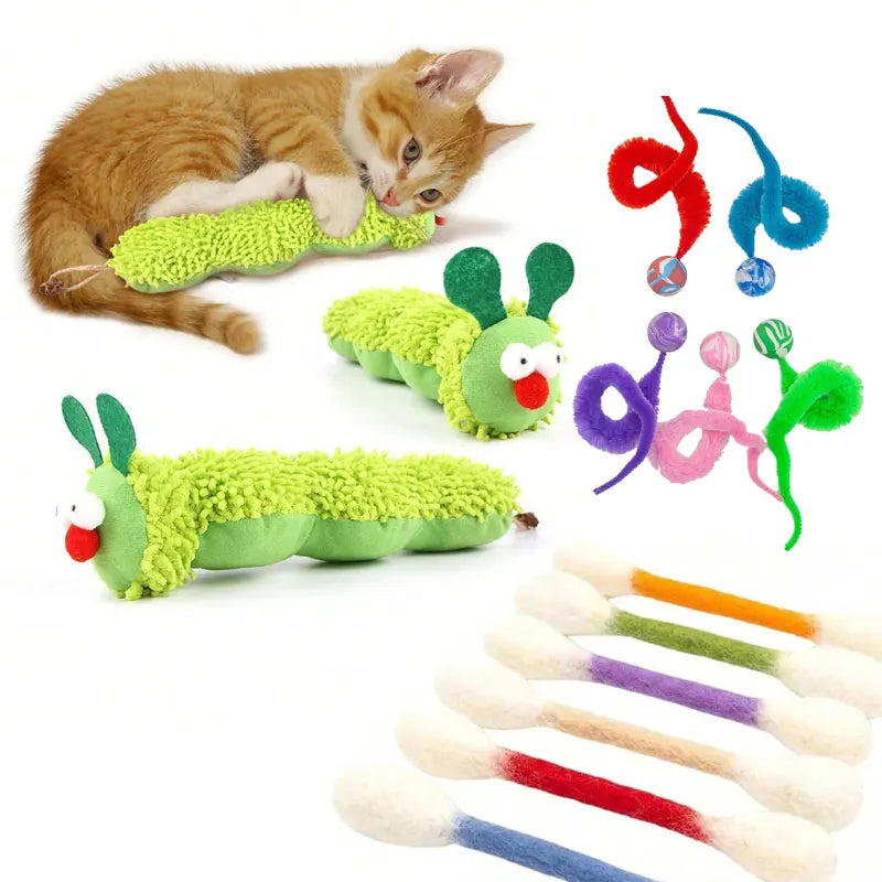 Cat Toy Bionic Caterpillar Catnip Pillow, Caterpillar Cat Doll With Gall Fruit, Self-Entertainment Bionic Teaser Wand, Plush Doll Pillow Pet Supplies