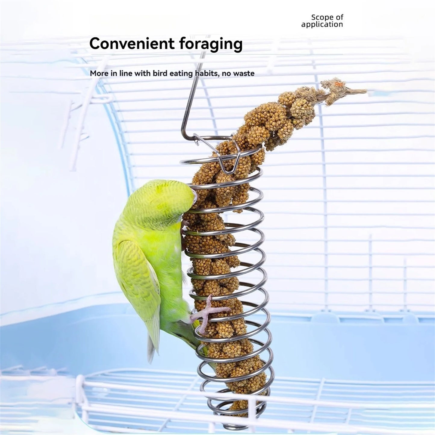 Stainless Steel Bird Feeder Hanging Parrot Fruit Vegetable Treat Skewer Basket Food Holder for Bird Cage Foraging Toy and