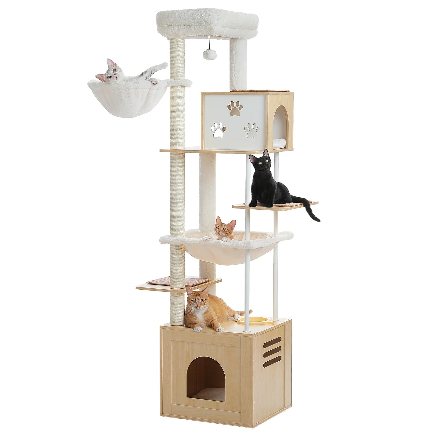 Large Cat Tree Wooden Tower with Extra Large Condos and Hammocks Modern Cat House with Spacious Perch Sisal Posts and Steel Tube