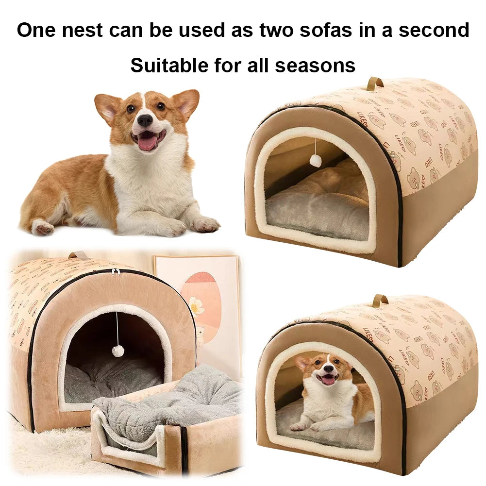 Dogs Bed Nest Detachable Plush Cotton Puppy Shelter Washable Large Dog Bed House Comfortable Cat House Nest for Medium Dogs Cats