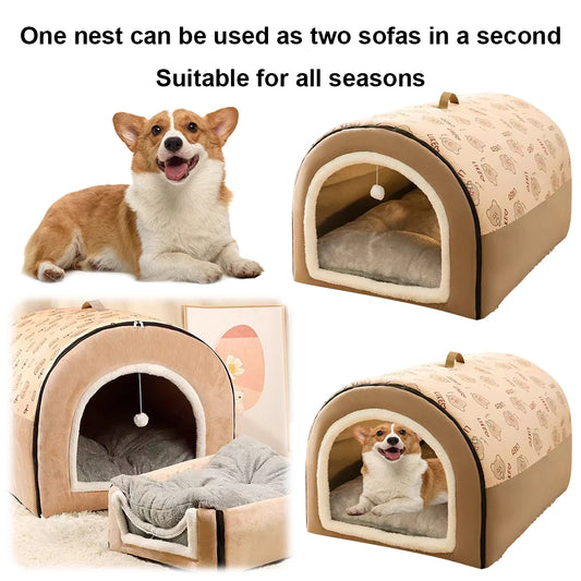 Dogs Bed Nest Detachable Plush Cotton Puppy Shelter Washable Large Dog Bed House Comfortable Cat House Nest for Medium Dogs Cats