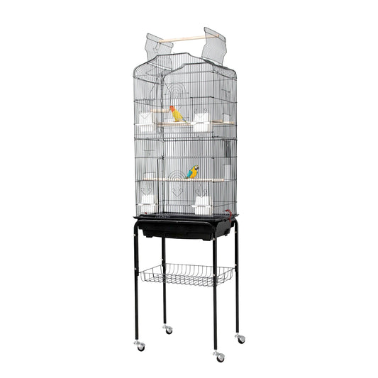 162cm Large Bird Cage with Open Play Rooftop Rolling Stand Slide-out Tray Storage Shelf for Parrot Budgies Finch Canary Parakeet