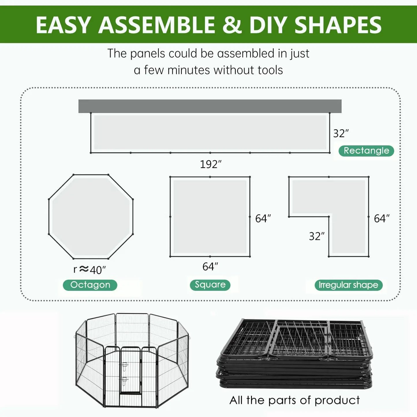 Dog Playpen | 40 Inch, 8 Panels | Heavy Duty Metal Pet Exercise Pen | Indoor Outdoor Fence Panels | Rust-Resistant, Removable