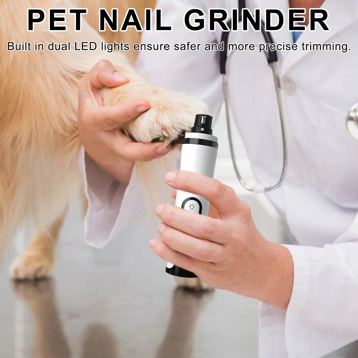 Electric Dog Nail Grinder Rechargeable Dog Nail Trimmer with 2 LED Lights Cat Nail Grinder for Small Medium Large Dogs Cats