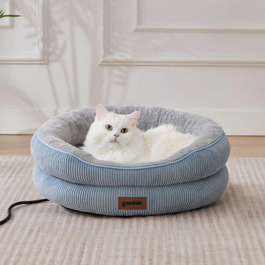 Cat Heating Bed Indoor - Adiustable Temperature Pet Heating Pad with Timer and Chew Resistant Cord, Washable Puppy Bed with