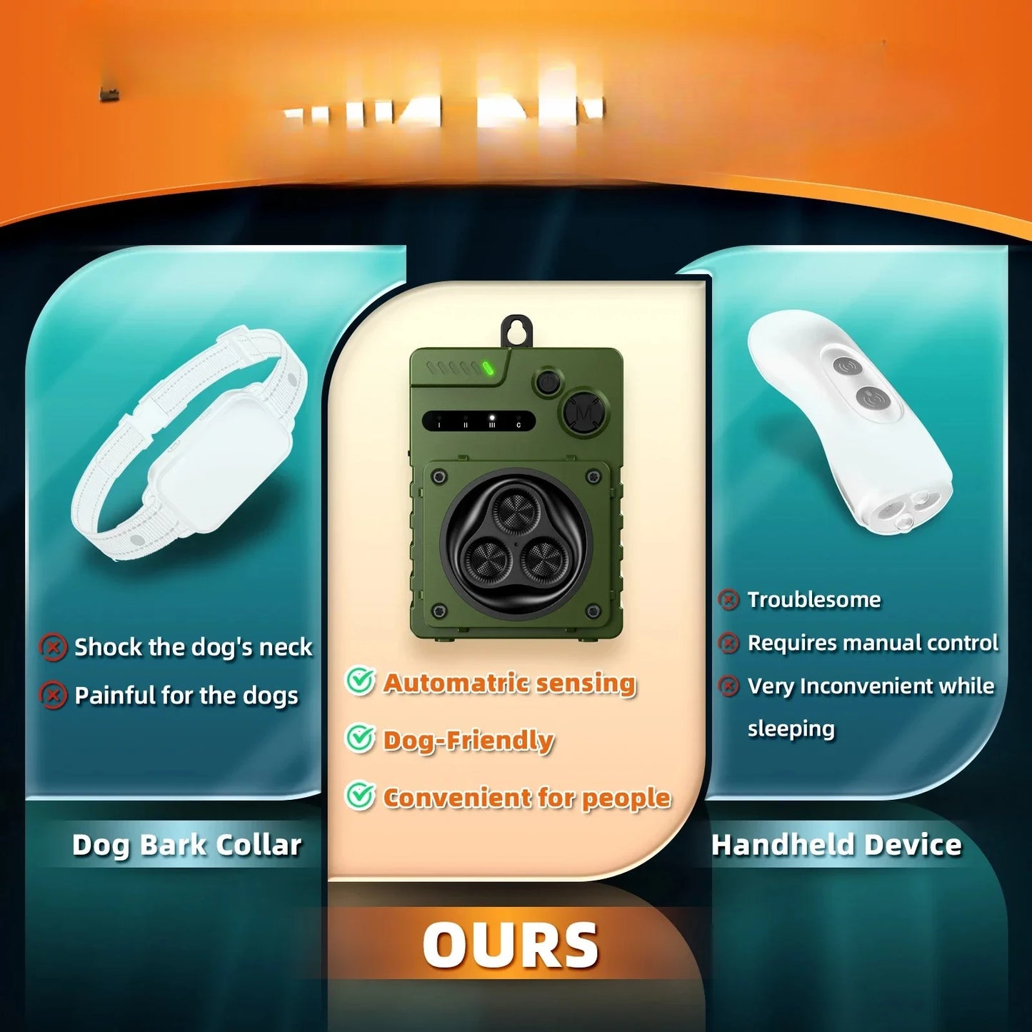 Repellent Automatic Ultrasonic Dog Anti-Bark Device Rechargeable High Power Indoor & Outdoor Dog Barking Stopper