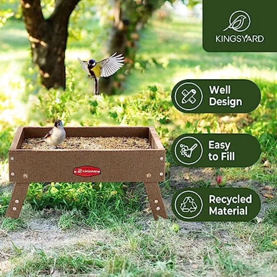 Double Suet Bird Feeder with Weatherproof Roof and Perch + Kingsyard Ground Bird Feeder for Outdoors