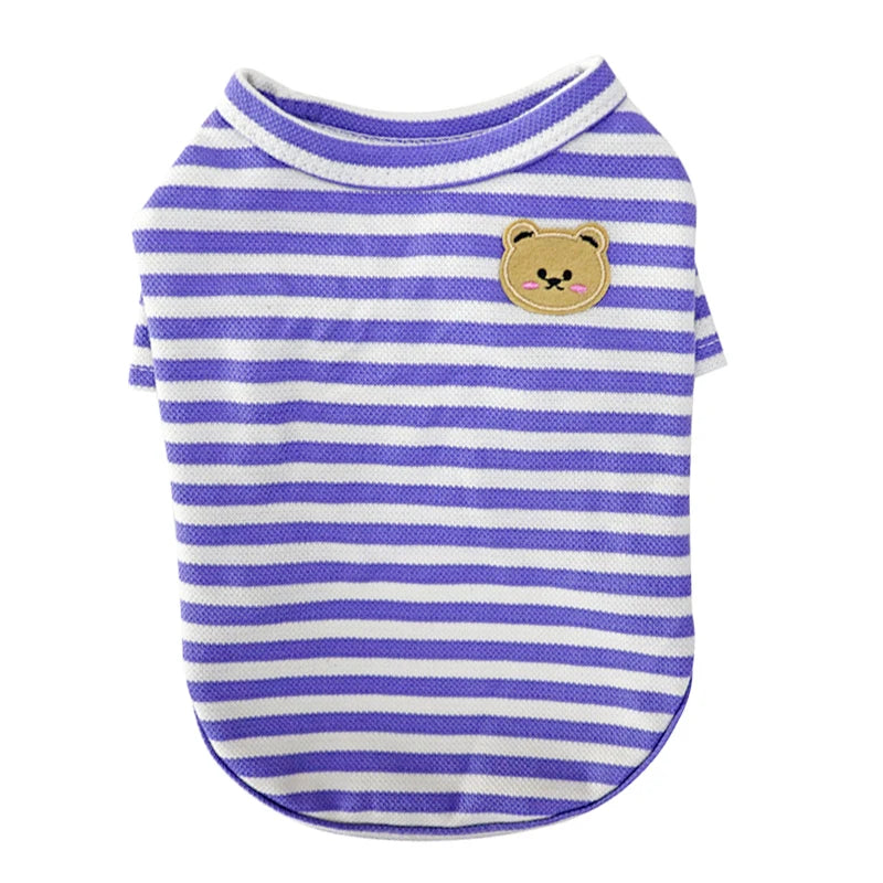 Summer Pet Clothes Bear Print Stripe T-Shirt French Bulldog Bichon Vests Luxury Dog Clothing Cat Thin shirts Dog Costume