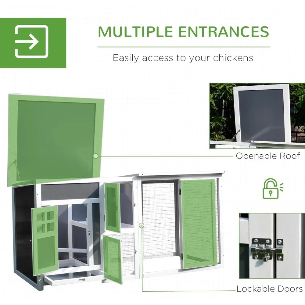 63" outdoor chicken coop wooden, chicken cage with run area, nesting box, hen house with waterproof roof, removable tray