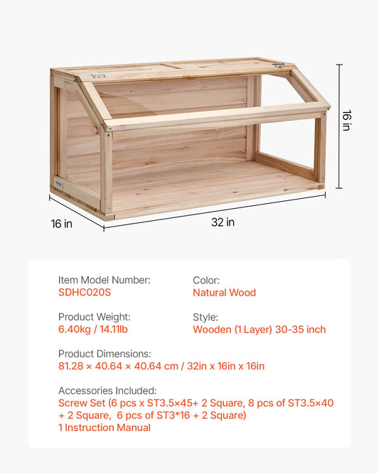 SucceBuy Wooden Hamster Cage 270° Viewing Hamster Habitat Hamster Cage with Openable Top Ventilated Animal Cage for Gerbils Mice