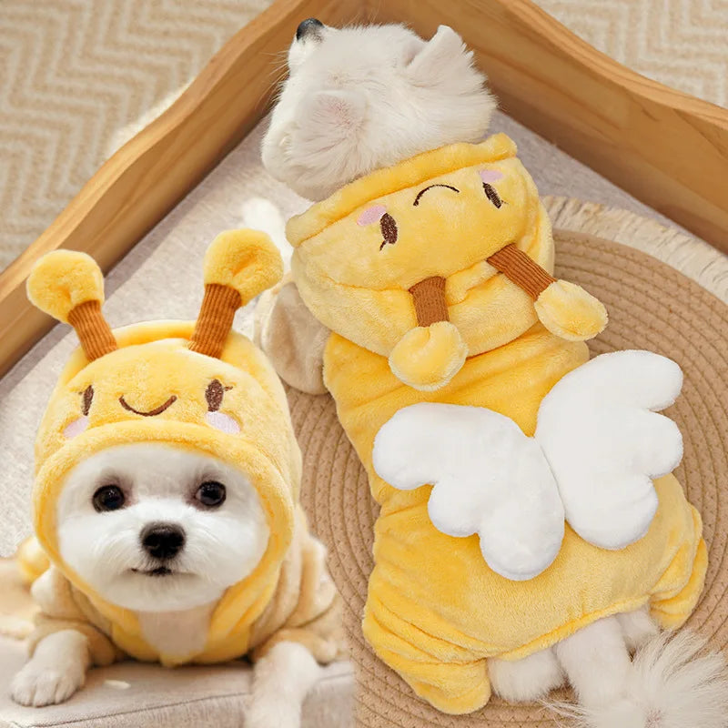New Small Dinosaur Transforming Dog Clothes Autumn Winter Flannel Warm Teddy Cat Pet Clothes Dog Jumpsuits Rompers