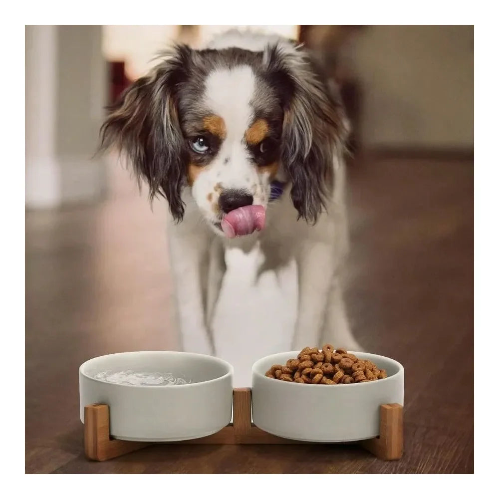 Dog Supplies Dogs Accessories Dog And Cat Bowl With Wood Stand NonSlip Matte Glaze Weighted Food Water Set For Cats AndSmall Dog