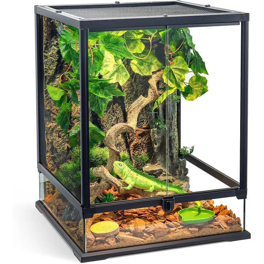 24x18x18 Inch 35 Gallon Glass Terrarium for Bearded Dragons, Chameleons, Geckos - Multi-Pet Enclosure with Front Access, Ventila